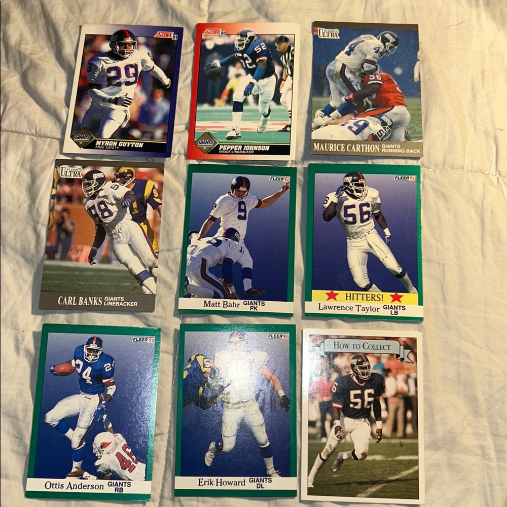 New York Giants Lot Of 9 Football Cards